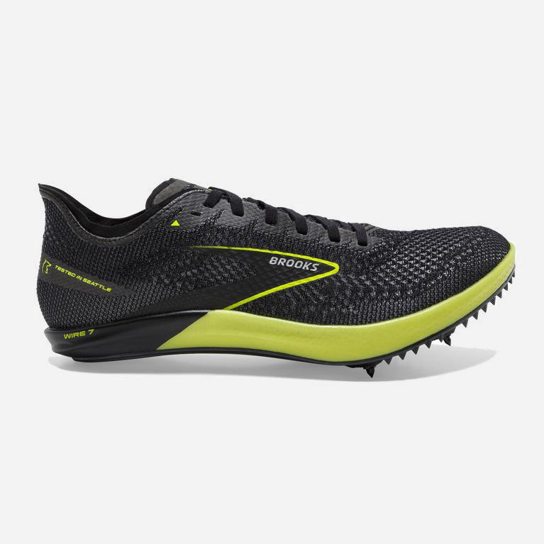 Tenis Brooks Wire 7 - Zapatillas Para Velocidad Atletismo Mujer - Negras / Verde Amarillo (QMRH-5274